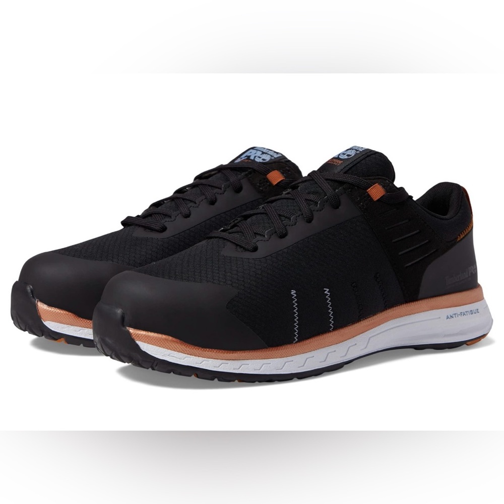 Black Timberland PRO Women, Steel-toe Sneakers Size 8 with White & Coral stripe